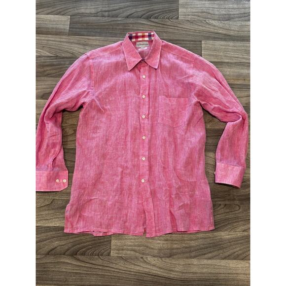 Archipalago Size Large Pink 100% Linen Shirt Long Sleeve Button Down Preppy - Picture 2 of 11